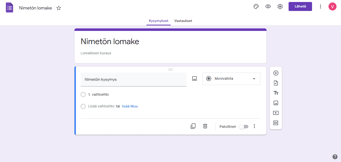 luo uusi kysely google formsilla
