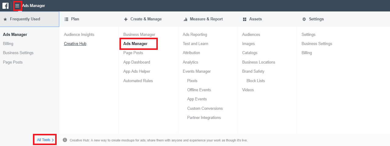 Facebook ads manager