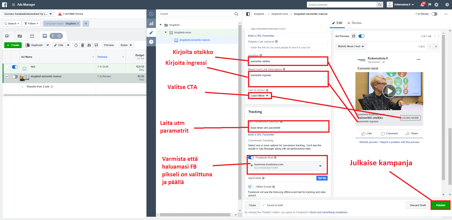 Facebook valmis mainos