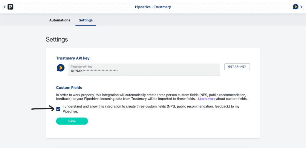 pipedrive trustmary integration