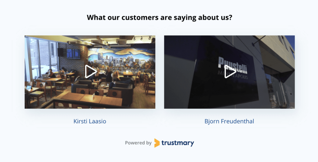 video testimonial example on page