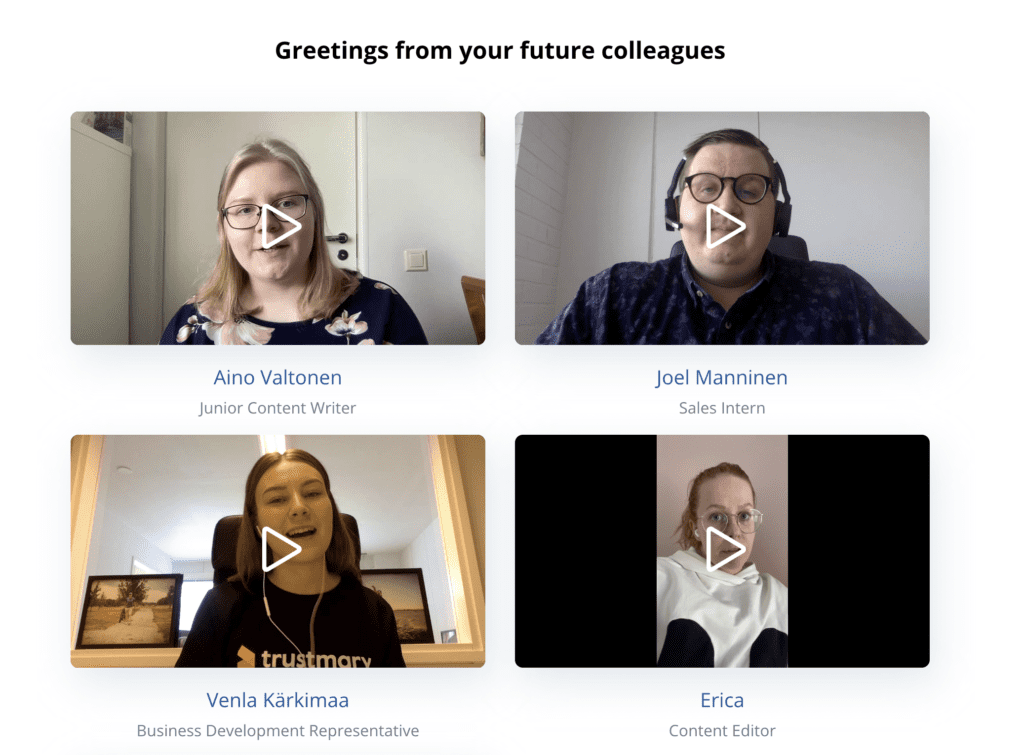 employee testimonial on careers page in video format
