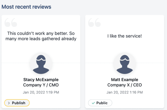publish new testimonials and reviews with a click of a button