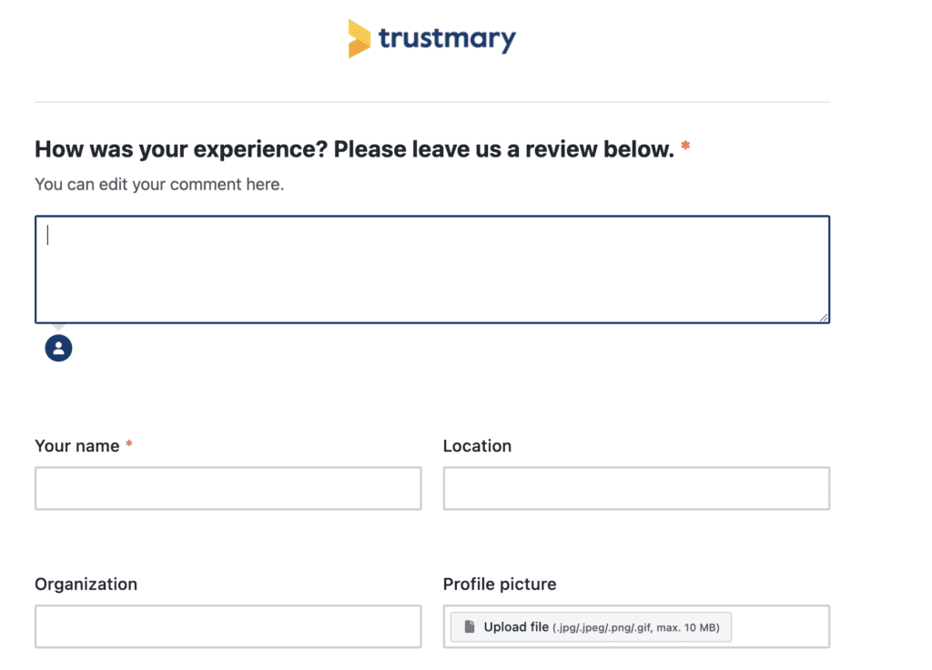 simple text testimonial request form