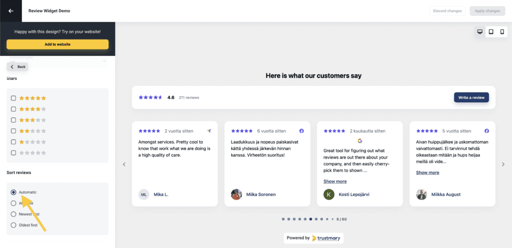 Widget updates: Sorting reviews automatically