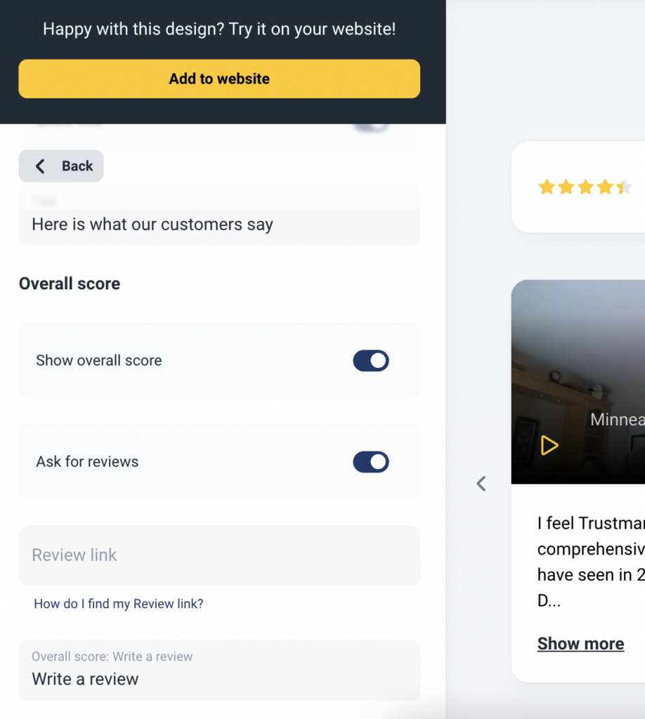 ask for reviews in widget