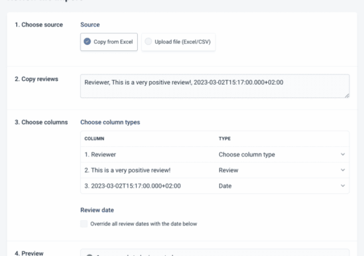 Review import updates: Importing the review date