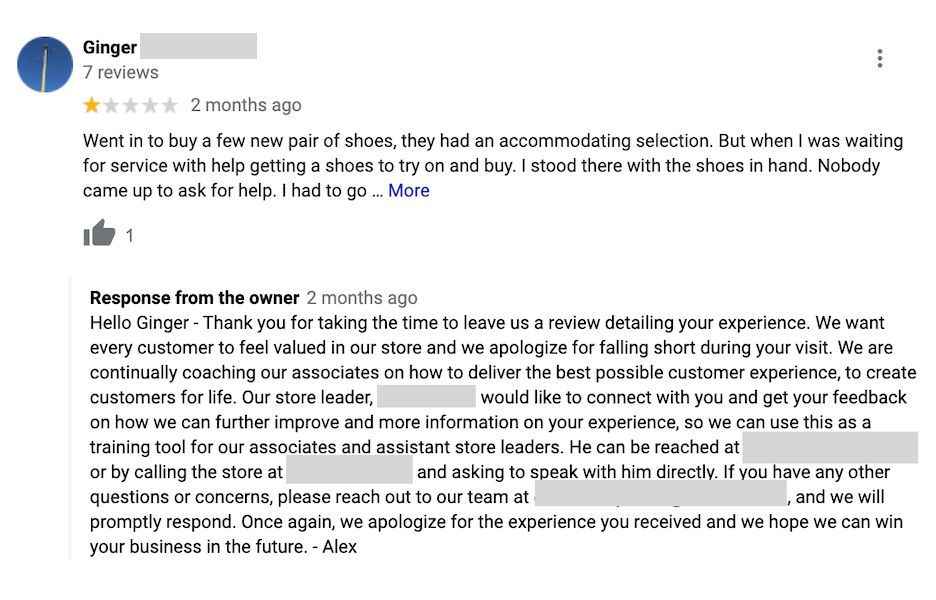 Example of a negative review and a response to it