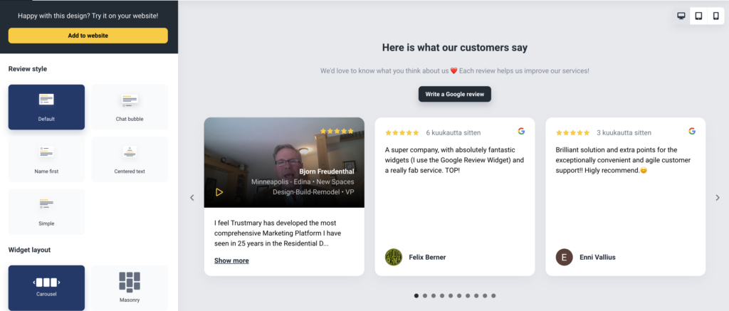 choose and customize testimonial widget for squarespace