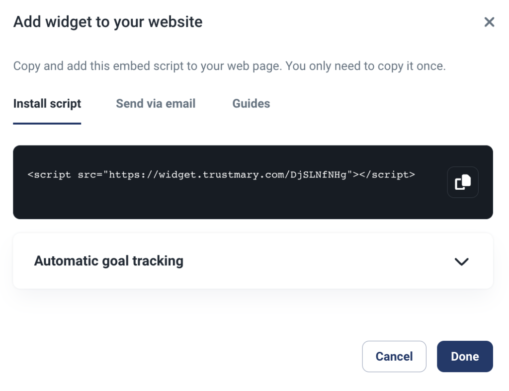 copy testimonial widget embed code