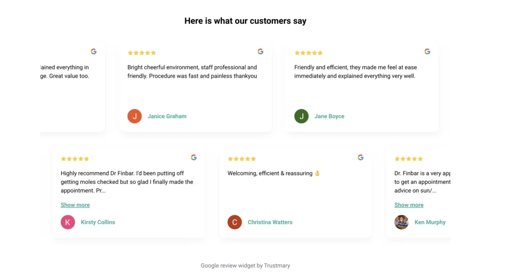 doctor clinic adds google review widget to website to increase trust in their services