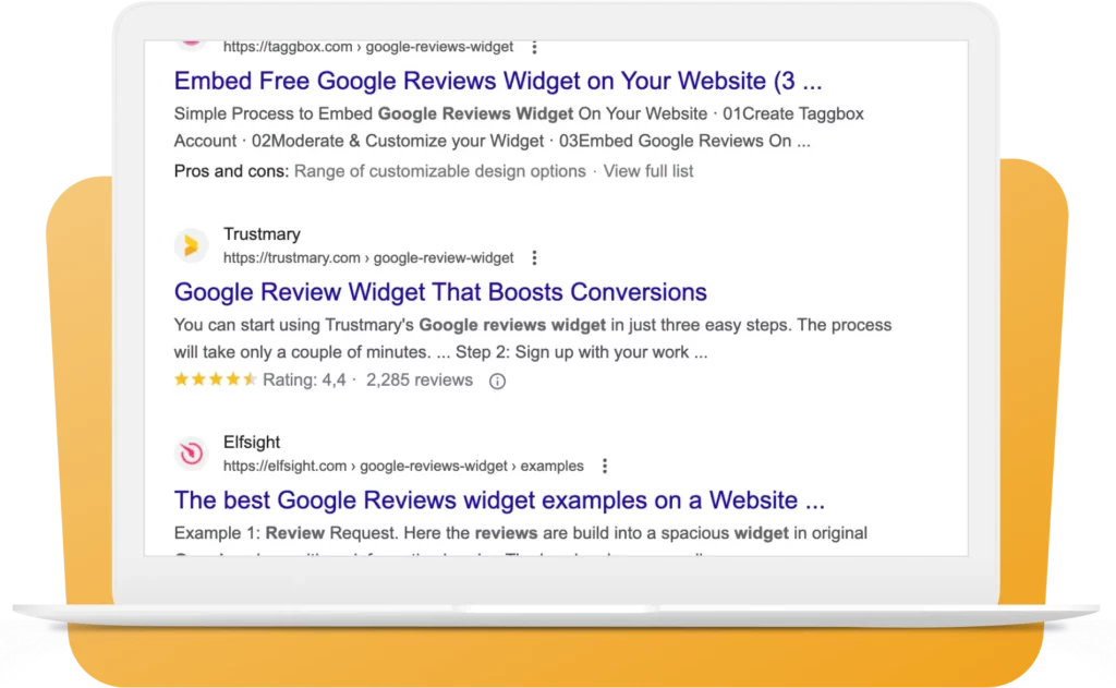 serp with review schema markup for seo