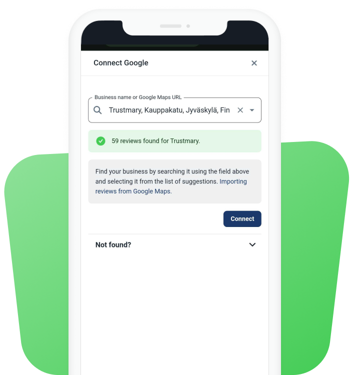 connect google by searching for your business or giving the google maps url