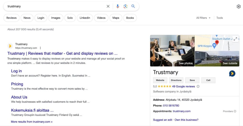 google your business to find review link