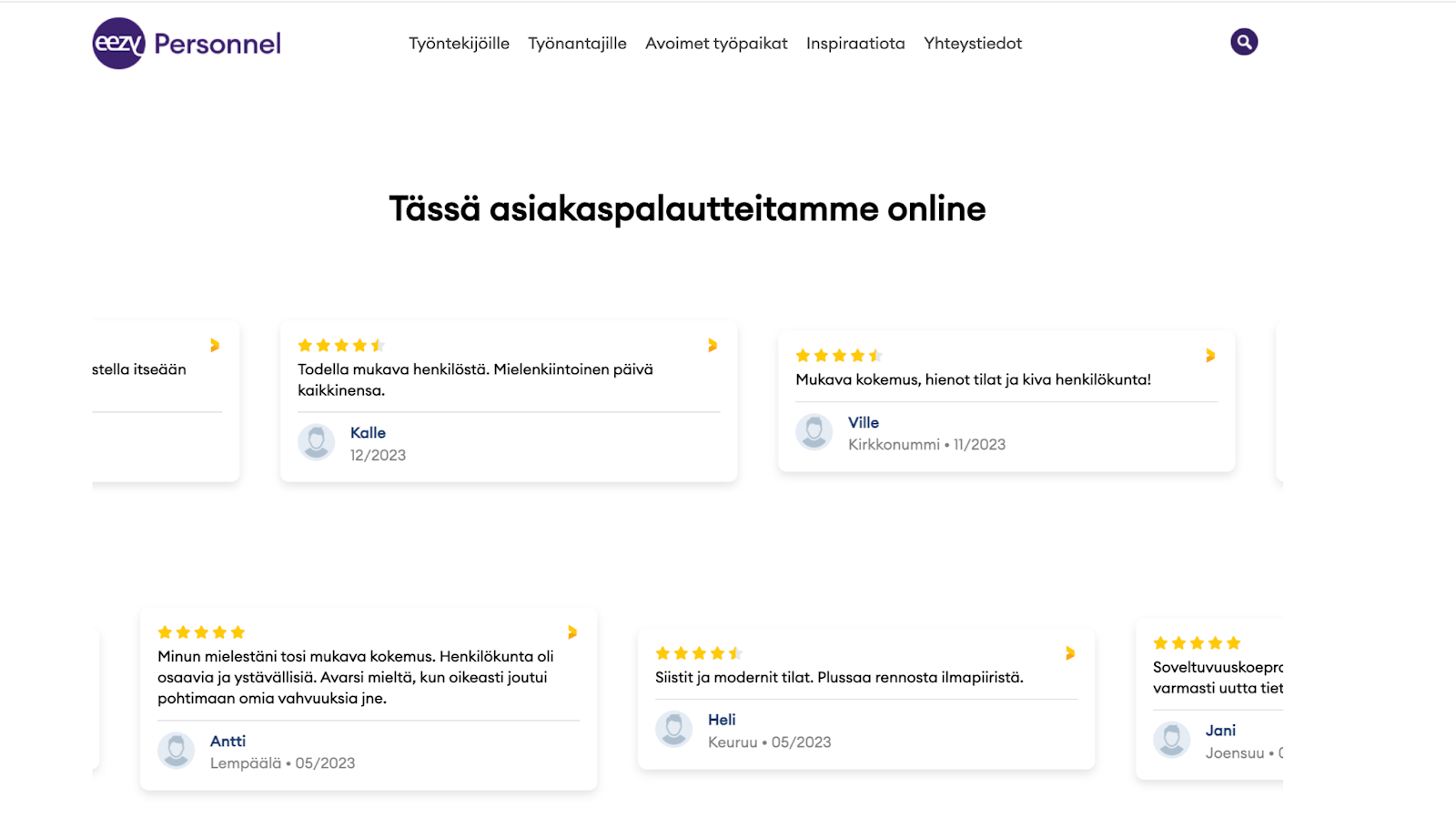 widget that showcases reviews from candidates that have participated in personal assessment