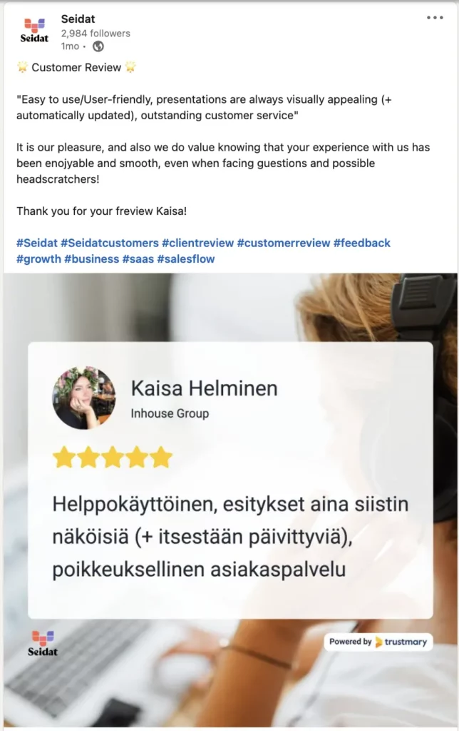 seidat shares reviews on social media