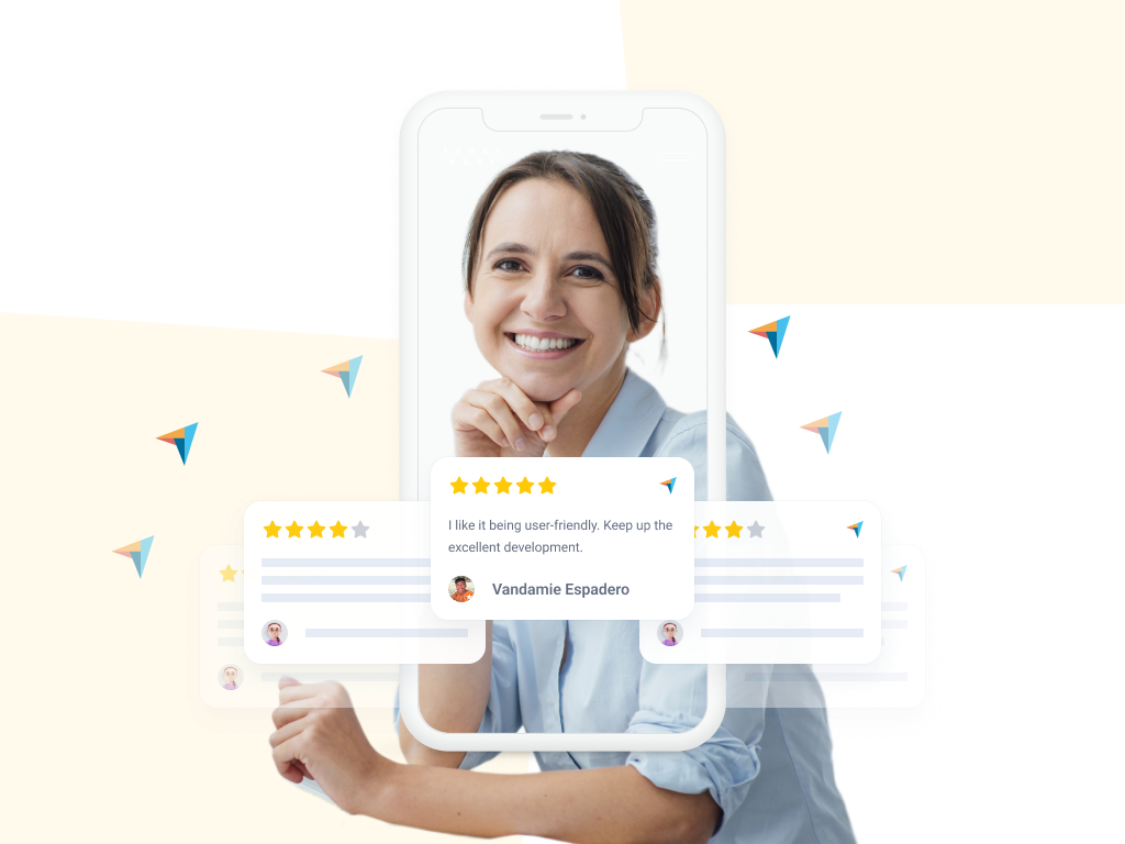 Capterra reviews around smiling woman