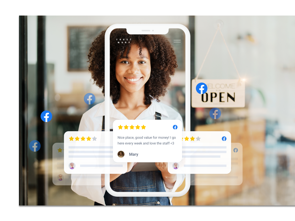 facebook reviews around woman at cafe