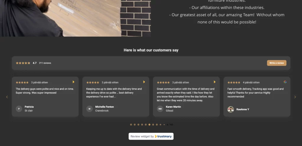 Review-Widget von Trustmary auf der Startseite, um den Inhalt frisch zu halten