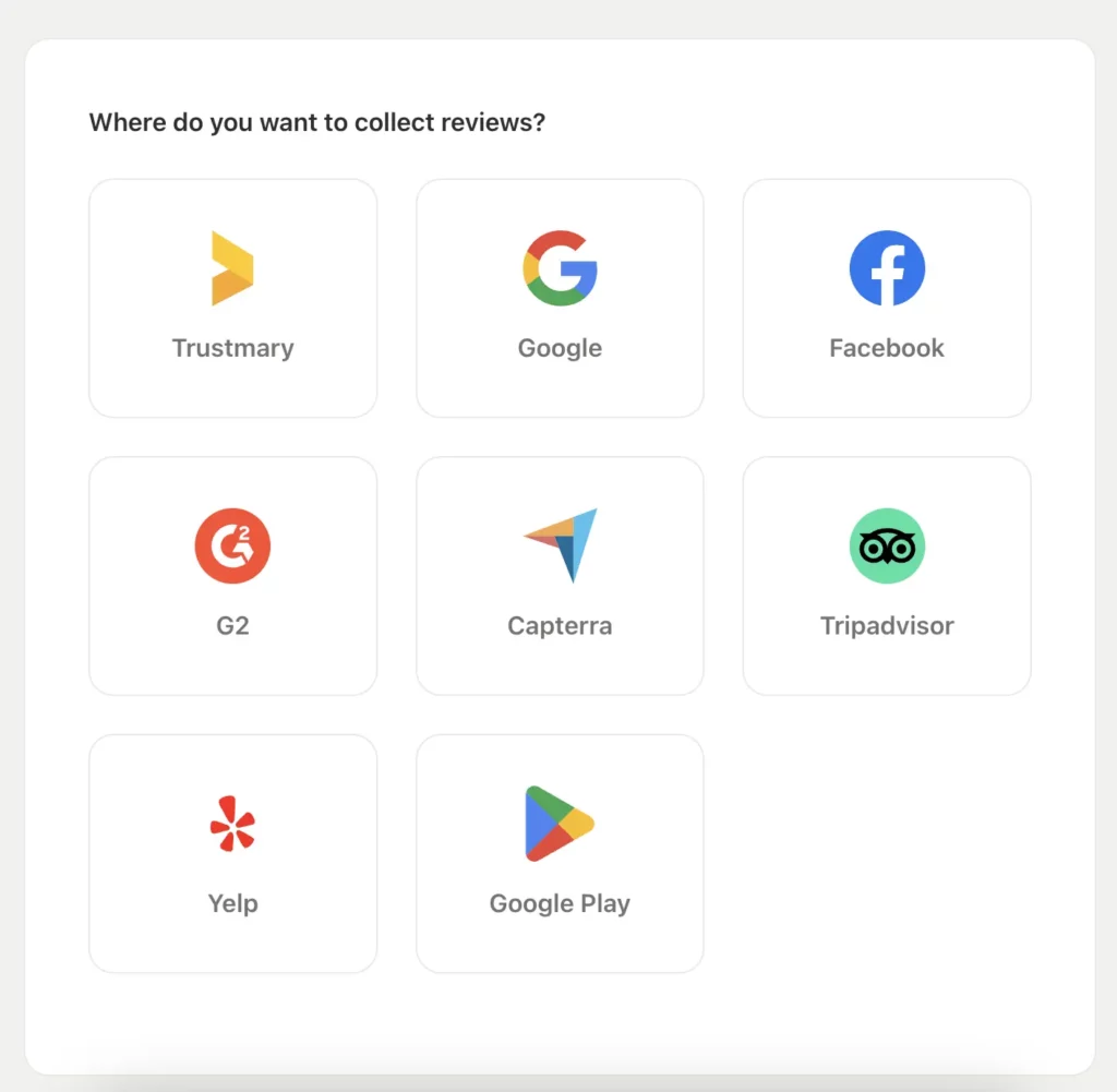 choosing the review platform that you want to connect