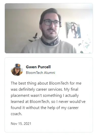 bloomtech text and video testimonial