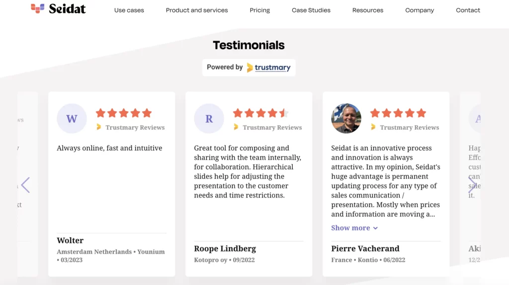 example of b2b business review on website