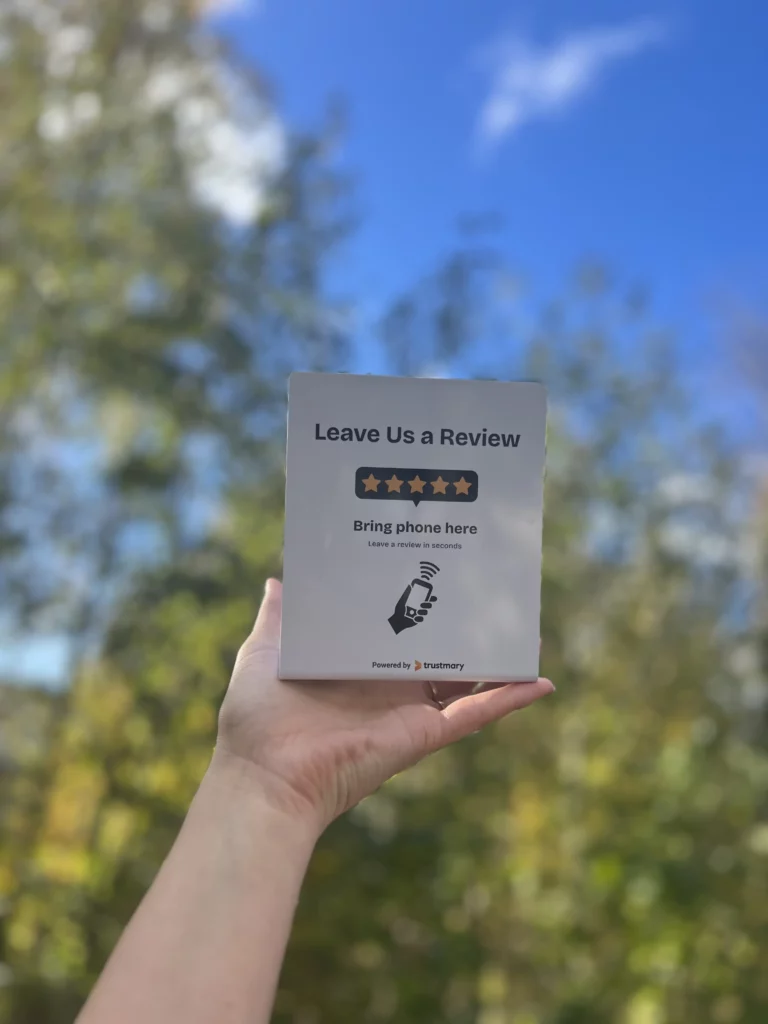 nfc stand helps get reviews from customers in physical locations