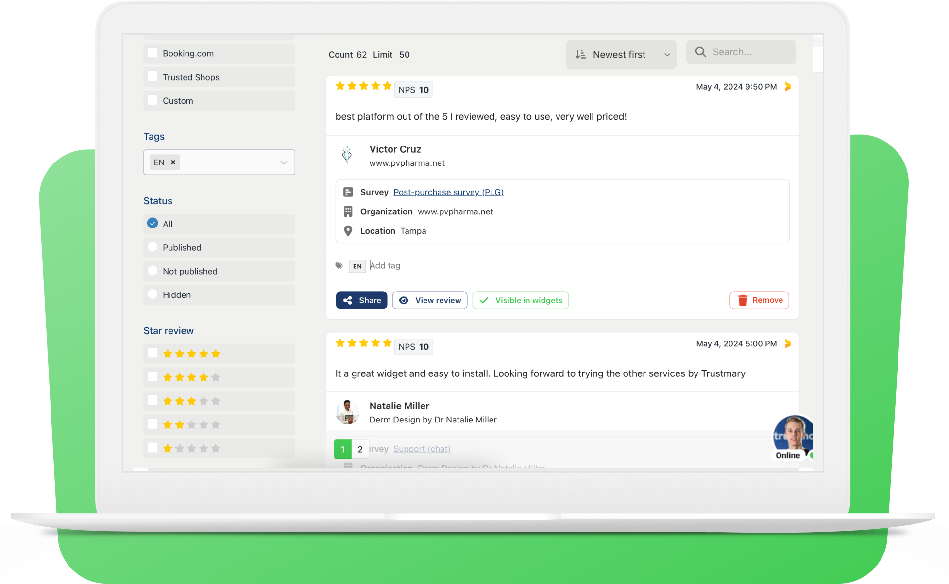 screenshot from Trustmary's review section