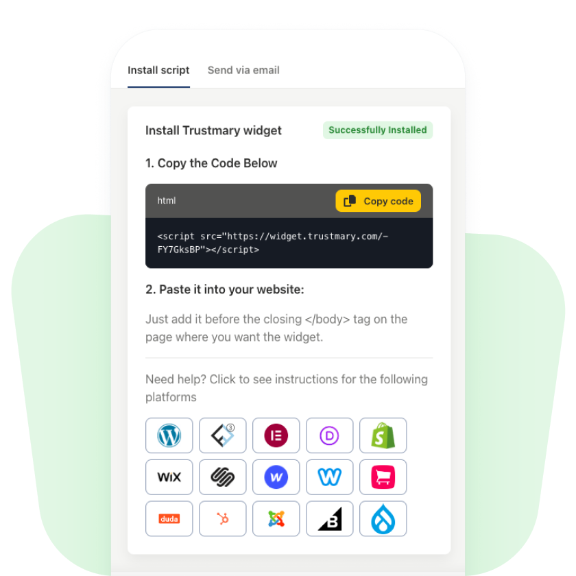 install trustmary widget by copying the script