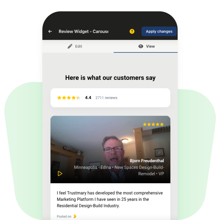 review widget preview on website