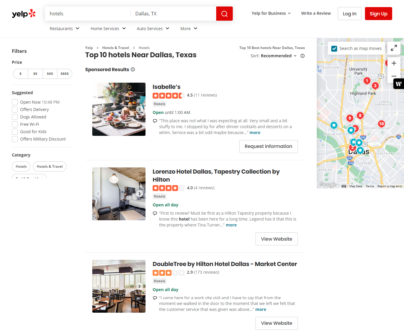 A screenshot of Yelp’s website.