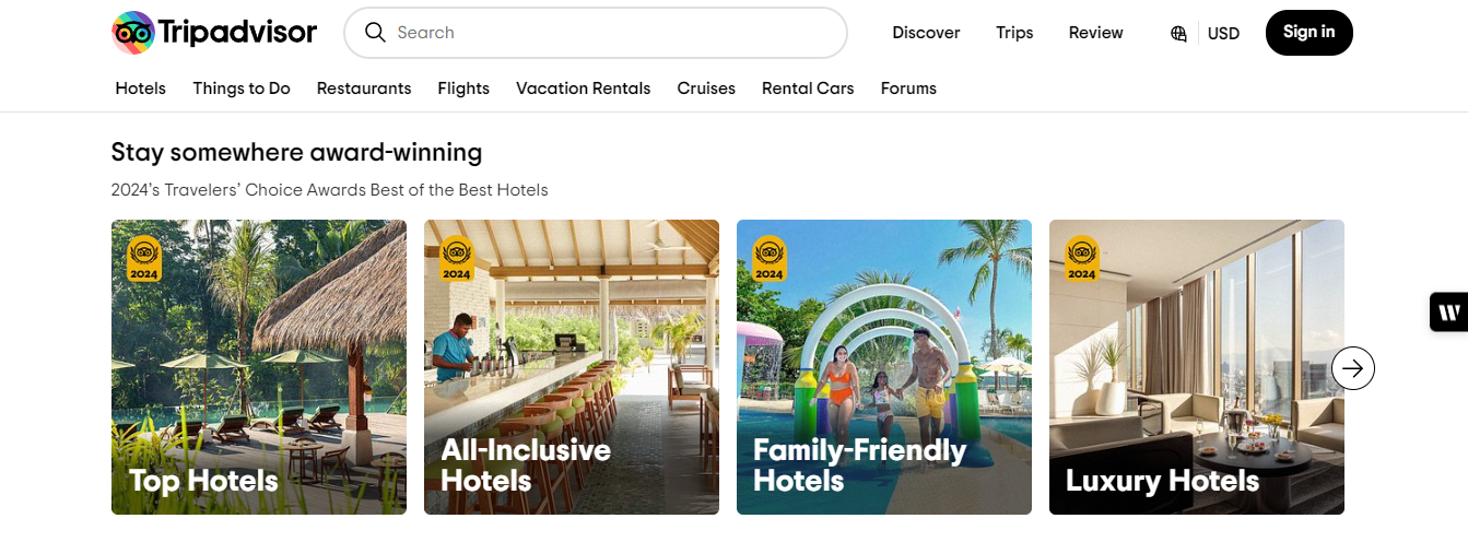 A screenshot of Tripadvisor’s website.