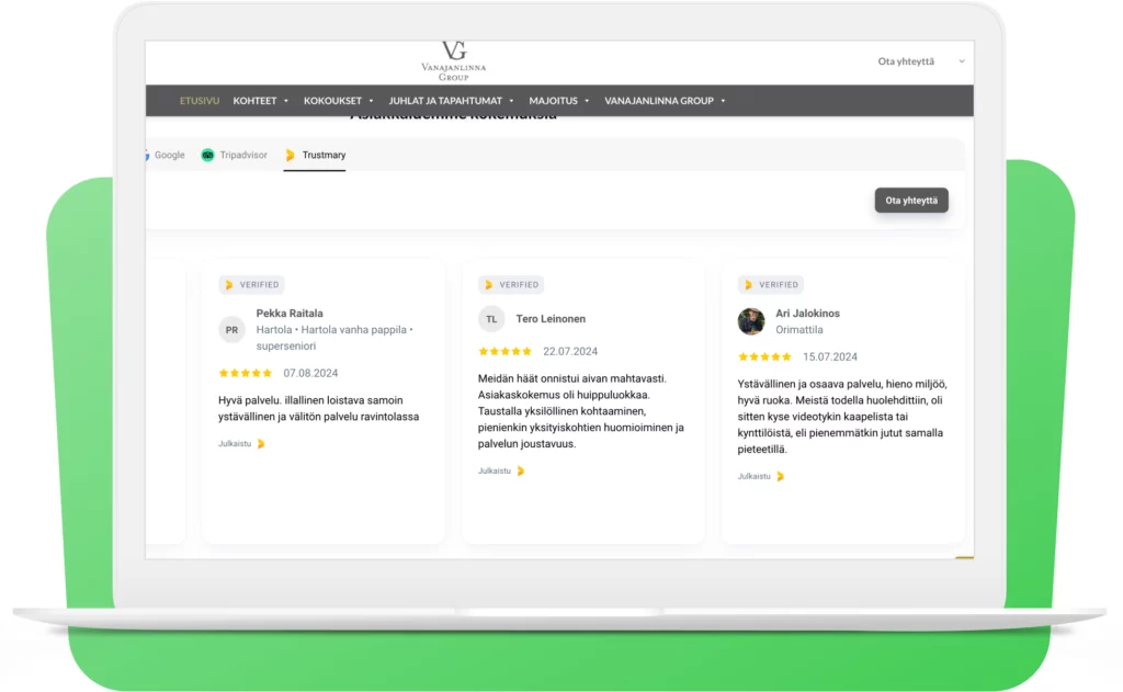 Le widget vanajanlinna crée la confiance sur le site web