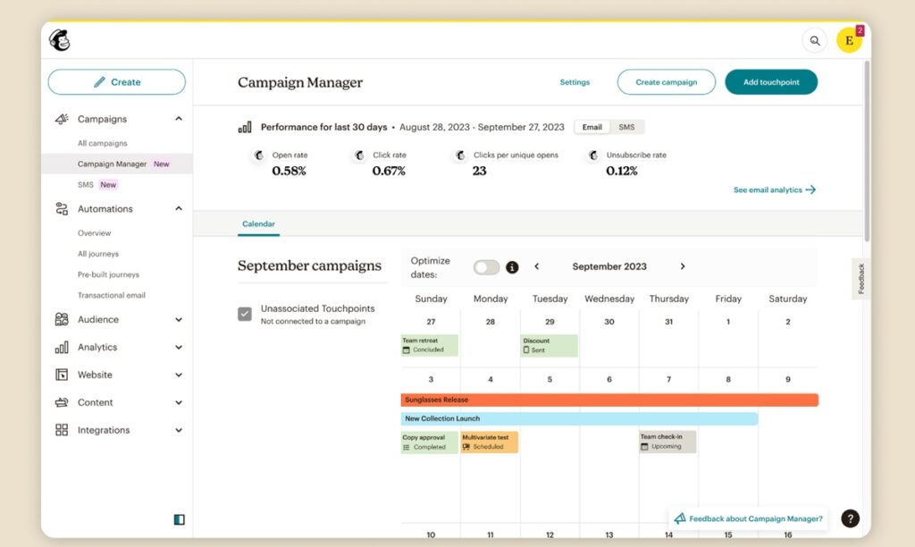 mailchimp dashboard