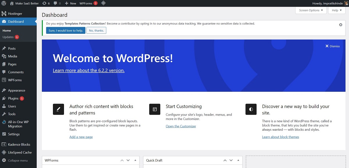 wordpress.org dashboard