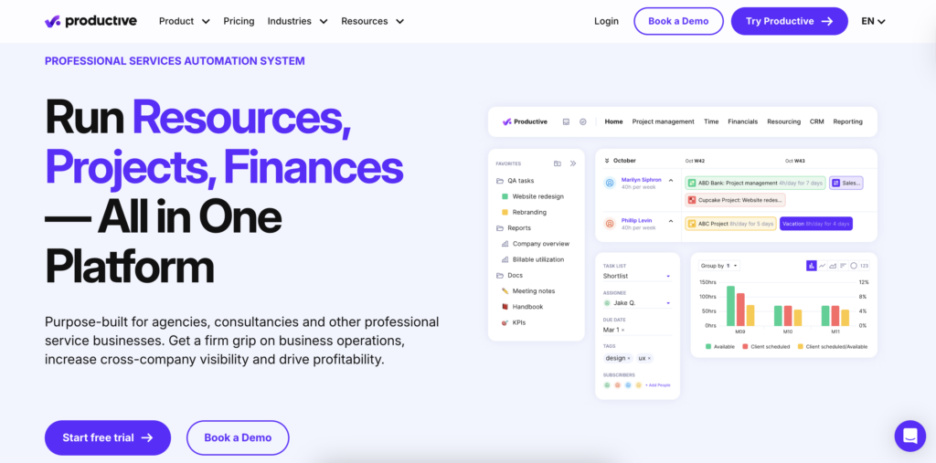 screenshot of productive's website