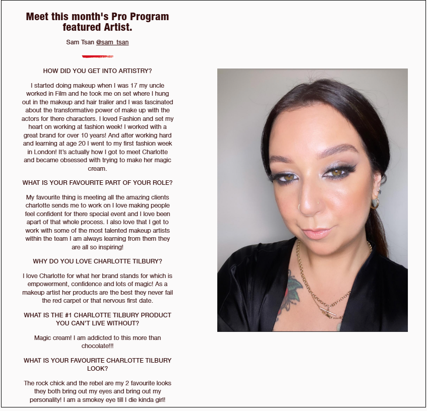 screenshot of influencer tesimonial on charlotte tilbury's website